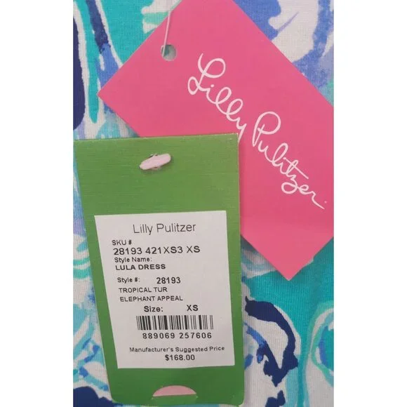 Lilly Pulitzer Women's Lula Dress XS Tropical Elephant Appeal Turquoise/Blue - Picture 5 of 13